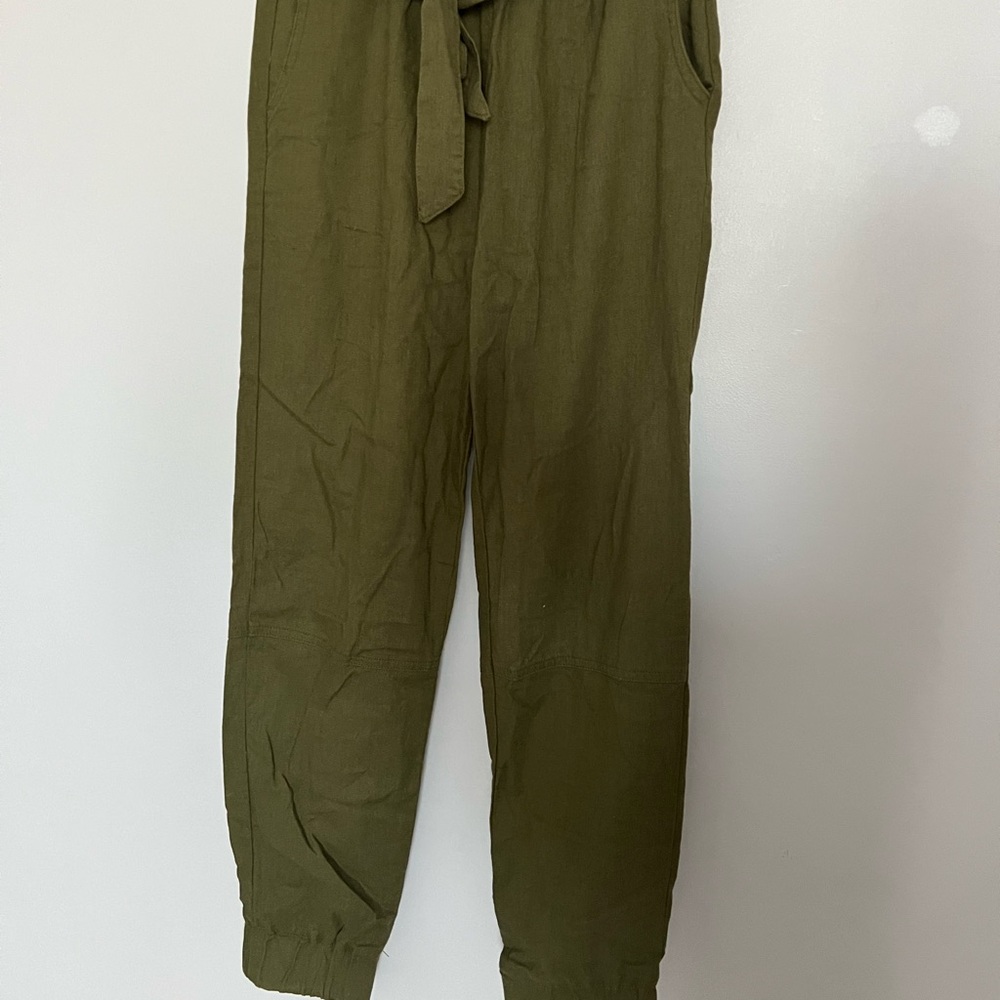 Olive Green woven jogger tie-belt pants
